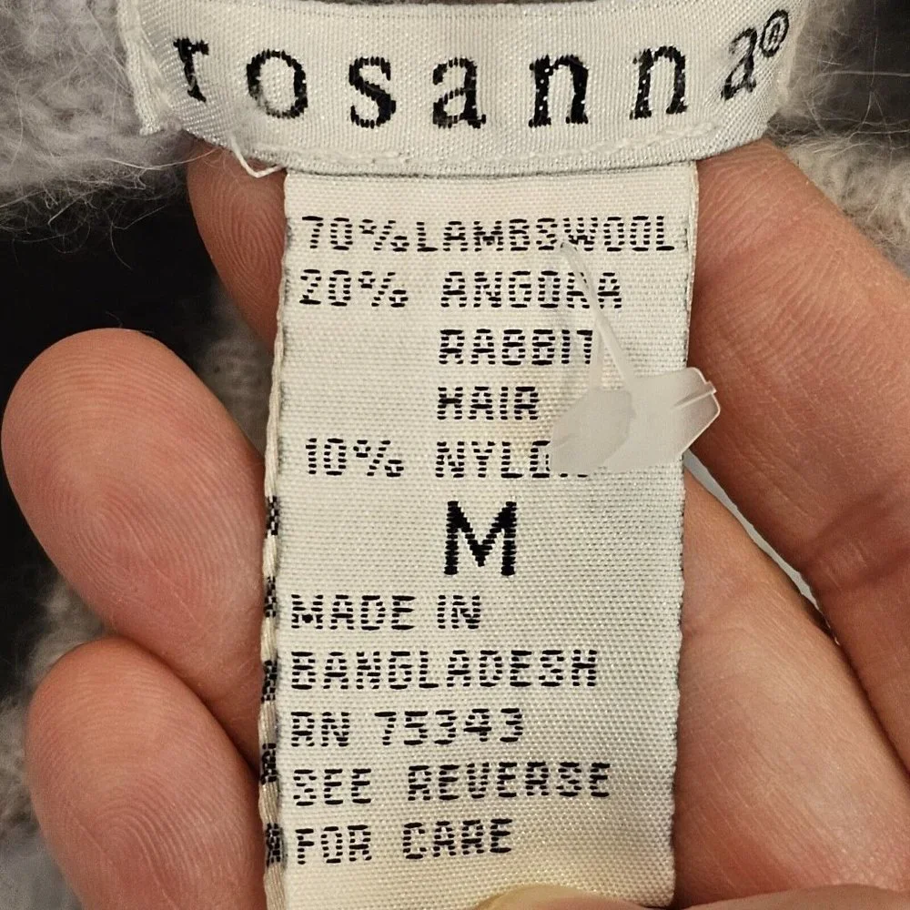 Light Gray Blue Ribbed Mockneck Wool Angora Sweater M/L Lambswool VTG 90s Pastel